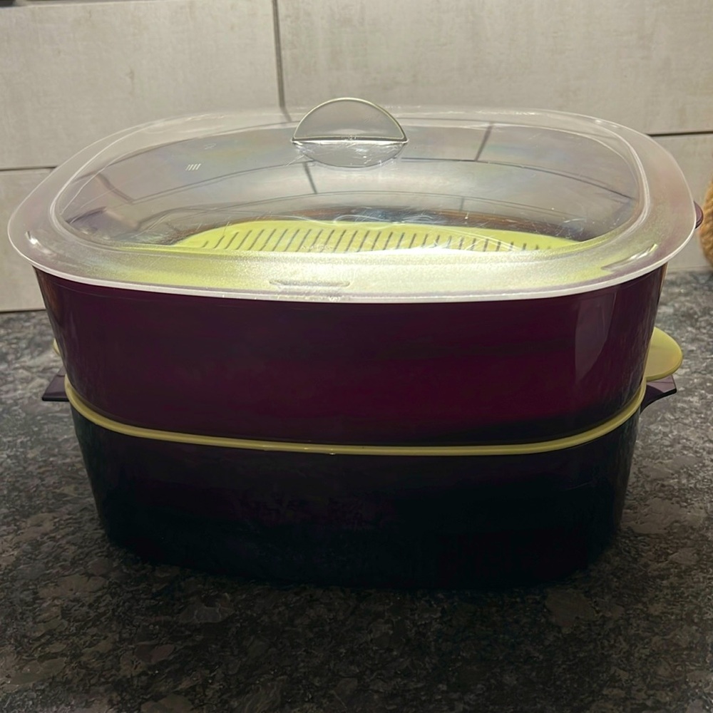 Tupperware Oval Stack Cooker Microwave Meal Maker Set Purple Green. Poss….